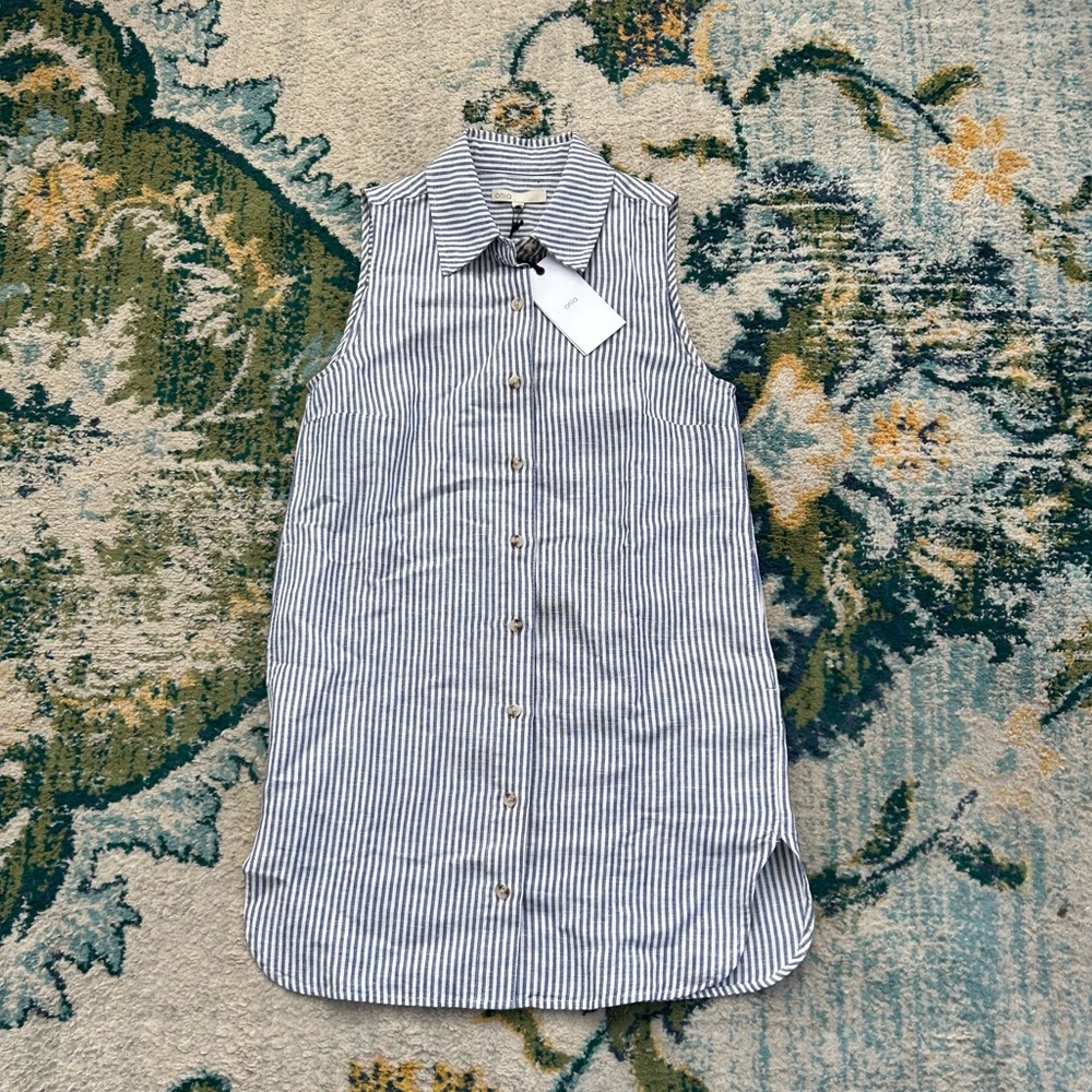 NEW $225 ONIA Linen sleeeveless shirt dress mini cover up pockets size XS 0 2